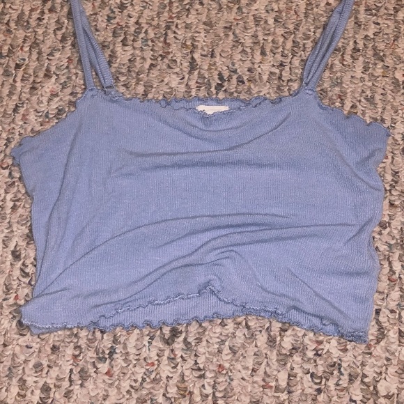 Garage Tops - Garage Baby Blue Ribbed Lettuce Edge Crop Tank